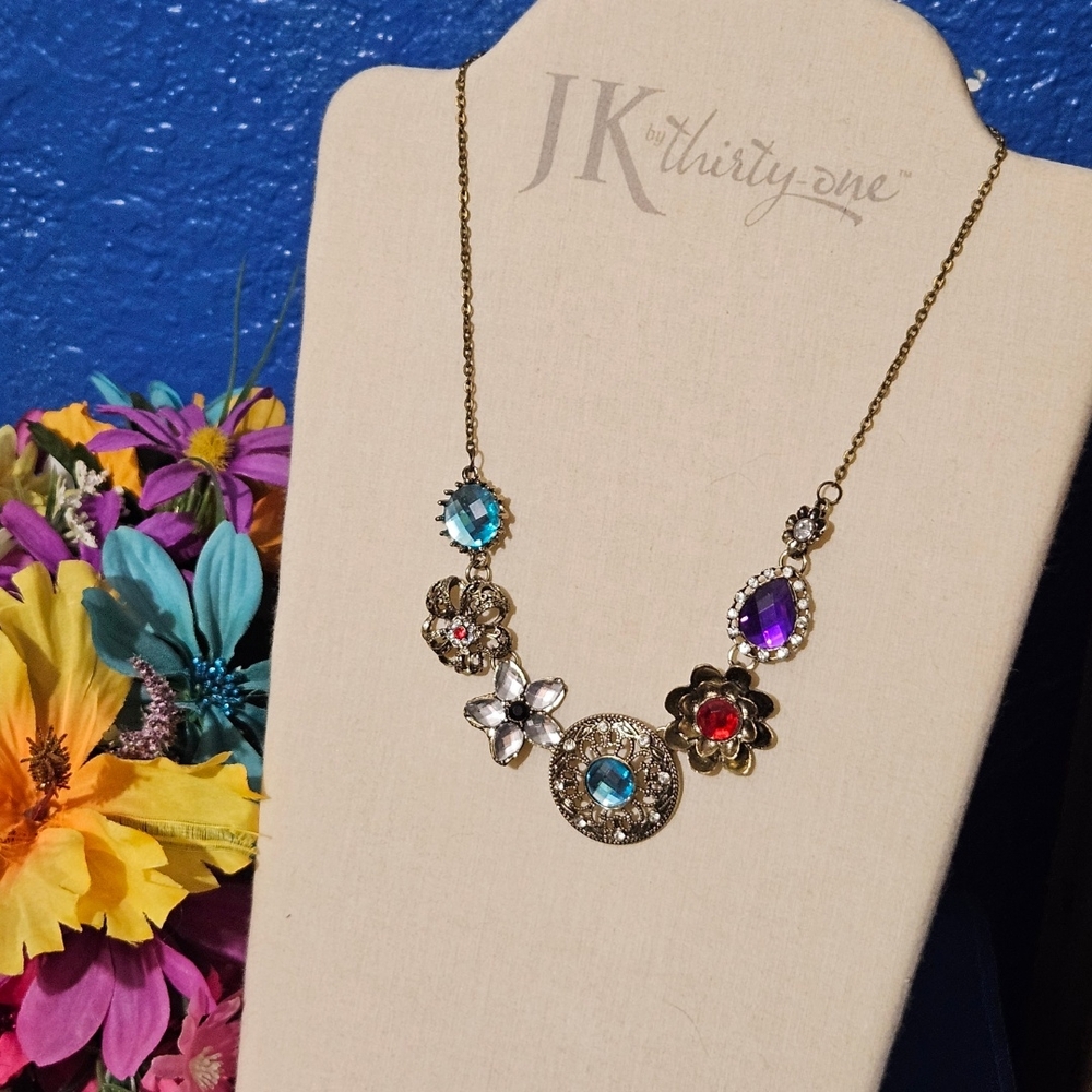 Blue and Purple Crystal Filigree Necklace - Picture 3 of 7